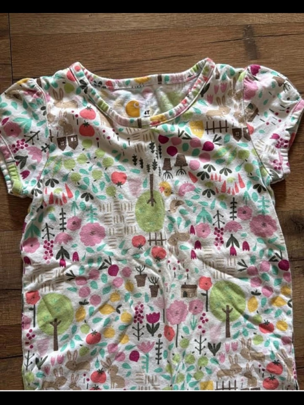 Carhartt Girls Short Sleeve Tee - White with Pink & Green Floral Print